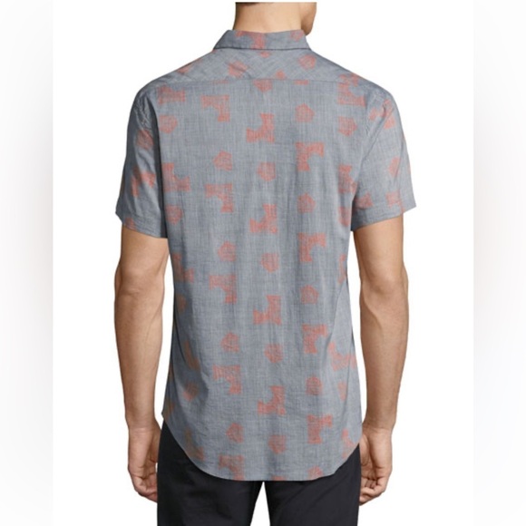 Billy Reid Chambray and Red Murphy Geo-Print Short Sleeve Sport Shirt - Picture 2 of 10